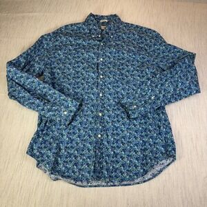 J.Crew Secret Wash Mens XL Blue Green Floral Button Down Shirt Classic Fit
